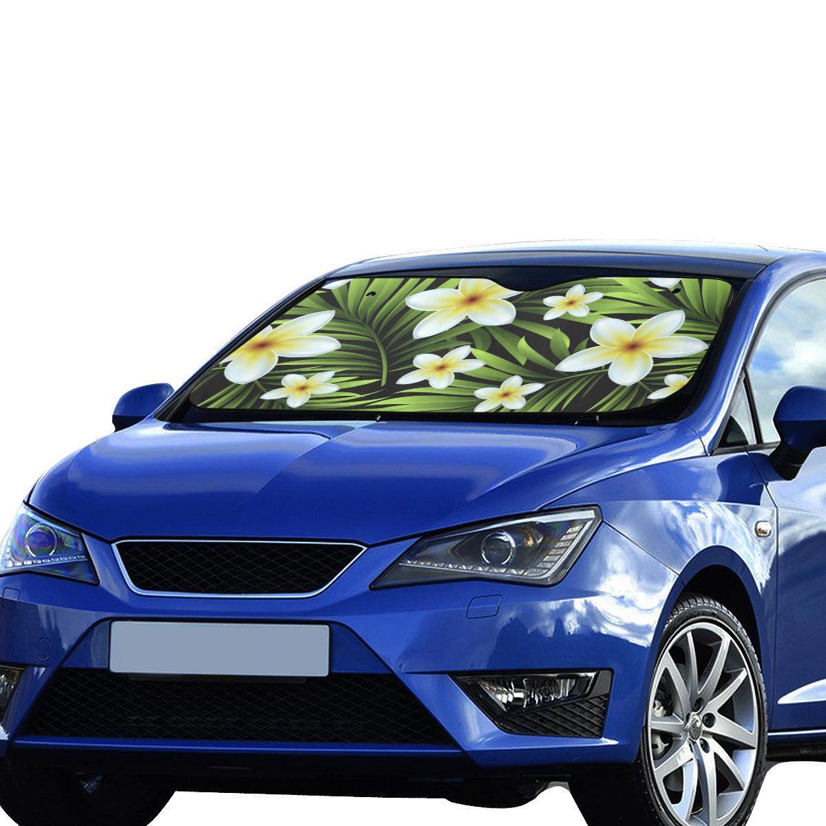 White Plumeria Pattern Print Design PM06 Car Sun Shade-JorJune