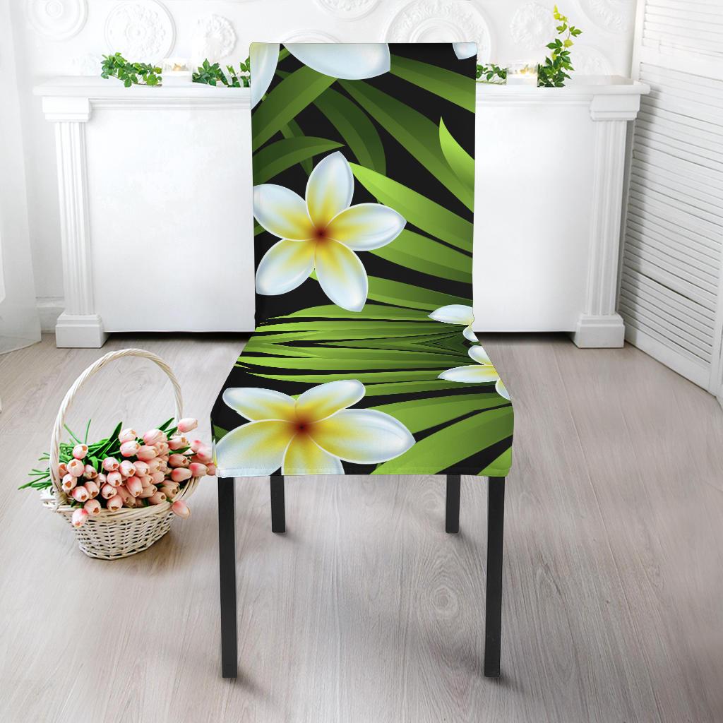 White Plumeria Pattern Print Design PM06 Dining Chair Slipcover-JORJUNE.COM