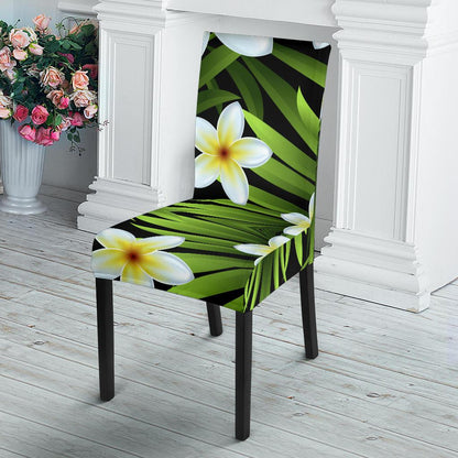 White Plumeria Pattern Print Design PM06 Dining Chair Slipcover-JORJUNE.COM