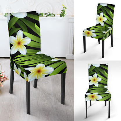 White Plumeria Pattern Print Design PM06 Dining Chair Slipcover-JORJUNE.COM