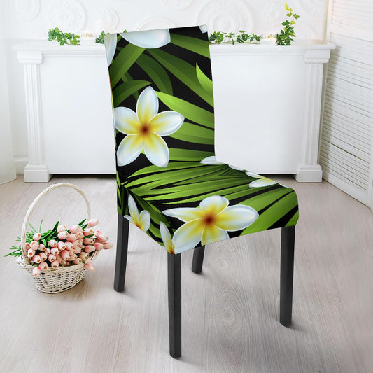 White Plumeria Pattern Print Design PM06 Dining Chair Slipcover-JORJUNE.COM