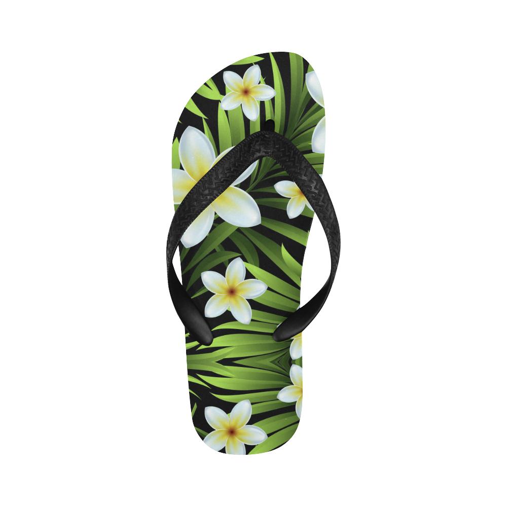 White Plumeria Pattern Print Design PM06 Flip Flops-JorJune