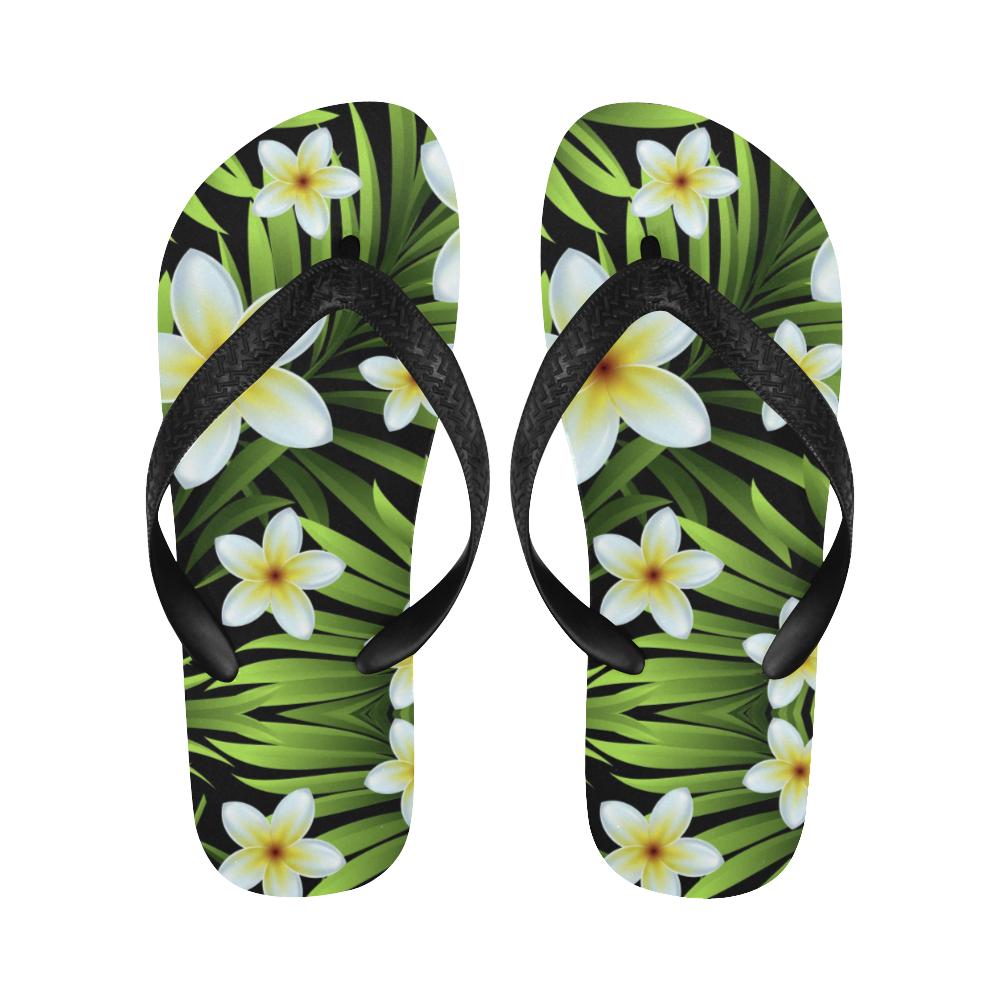 White Plumeria Pattern Print Design PM06 Flip Flops-JorJune