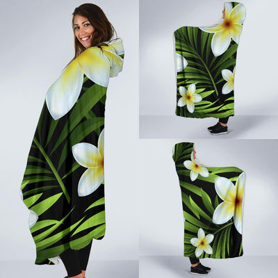 White Plumeria Pattern Print Design PM06 Hooded Blanket-JORJUNE.COM