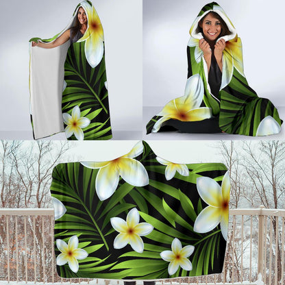White Plumeria Pattern Print Design PM06 Hooded Blanket-JORJUNE.COM