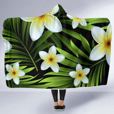 White Plumeria Pattern Print Design PM06 Hooded Blanket-JORJUNE.COM