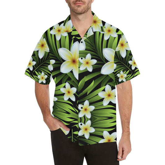 White Plumeria Pattern Print Design PM06 Men Hawaiian Shirt-JorJune