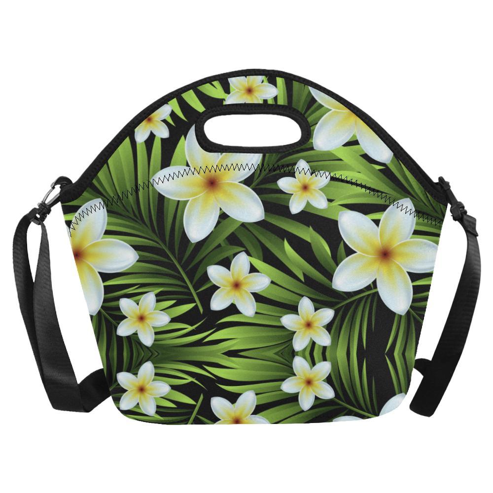 White Plumeria Pattern Print Design PM06 Neoprene Lunch Bag-JorJune