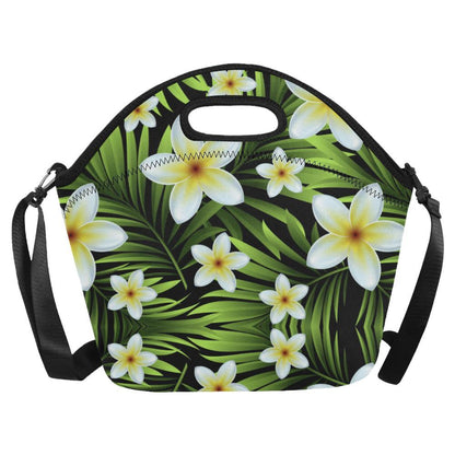 White Plumeria Pattern Print Design PM06 Neoprene Lunch Bag-JorJune