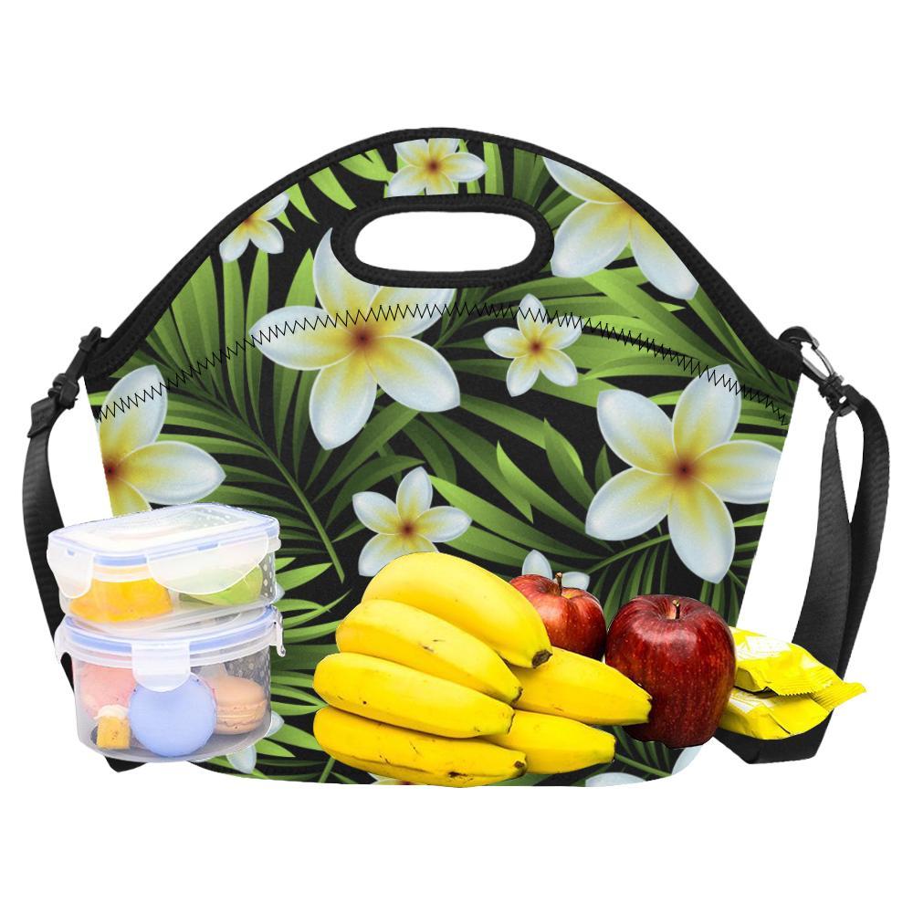 White Plumeria Pattern Print Design PM06 Neoprene Lunch Bag-JorJune