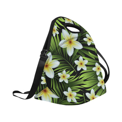 White Plumeria Pattern Print Design PM06 Neoprene Lunch Bag-JorJune