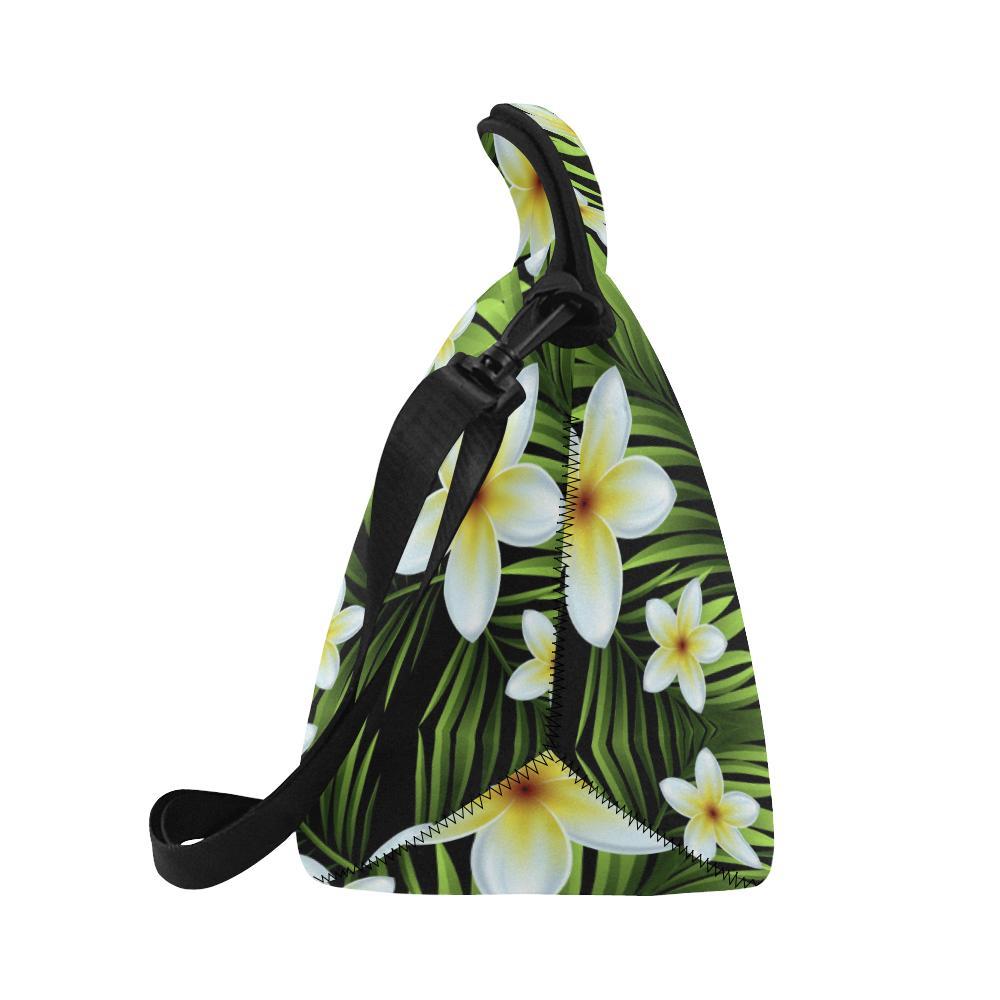 White Plumeria Pattern Print Design PM06 Neoprene Lunch Bag-JorJune