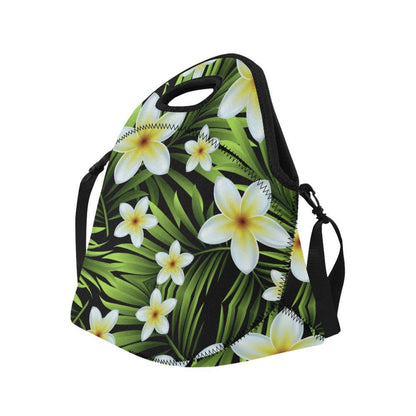 White Plumeria Pattern Print Design PM06 Neoprene Lunch Bag-JorJune