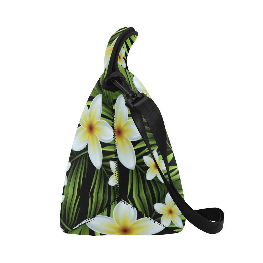 White Plumeria Pattern Print Design PM06 Neoprene Lunch Bag-JorJune