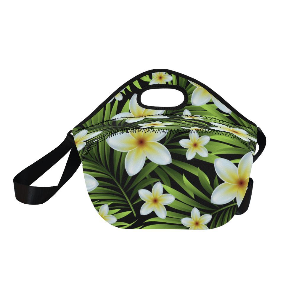 White Plumeria Pattern Print Design PM06 Neoprene Lunch Bag-JorJune