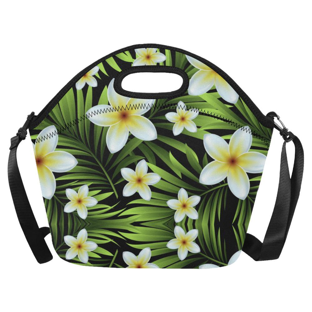 White Plumeria Pattern Print Design PM06 Neoprene Lunch Bag-JorJune