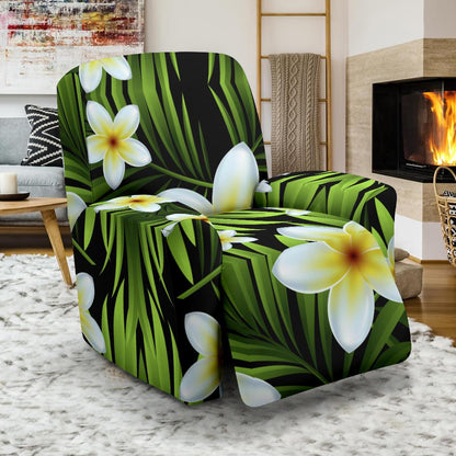 White Plumeria Pattern Print Design PM06 Recliner Slipcover-JORJUNE.COM
