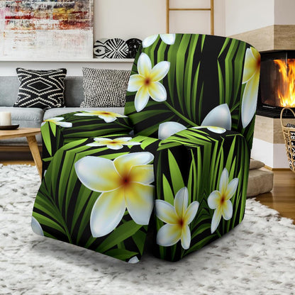 White Plumeria Pattern Print Design PM06 Recliner Slipcover-JORJUNE.COM