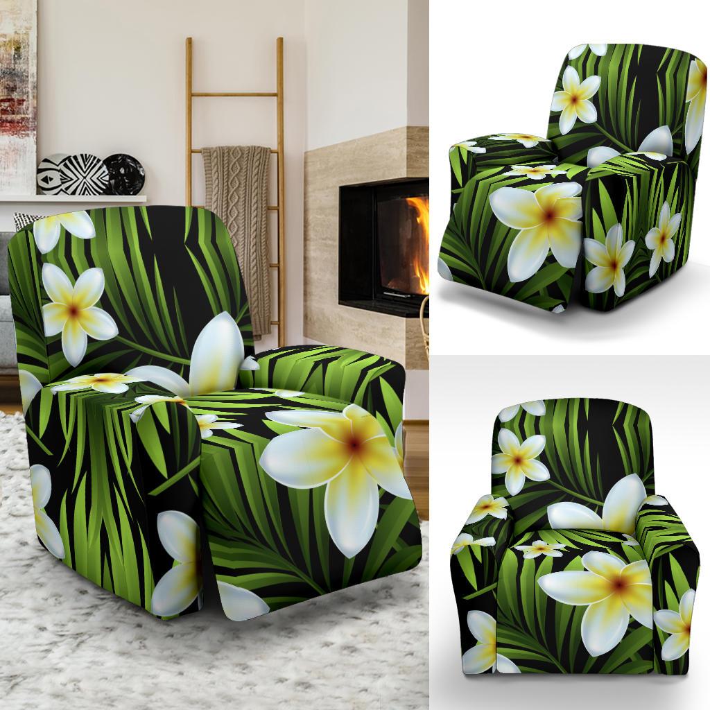 White Plumeria Pattern Print Design PM06 Recliner Slipcover-JORJUNE.COM