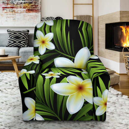 White Plumeria Pattern Print Design PM06 Recliner Slipcover-JORJUNE.COM