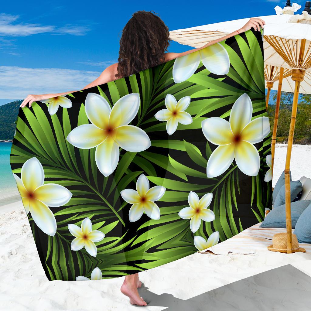White Plumeria Pattern Print Design PM06 Sarong Pareo Wrap-JORJUNE.COM