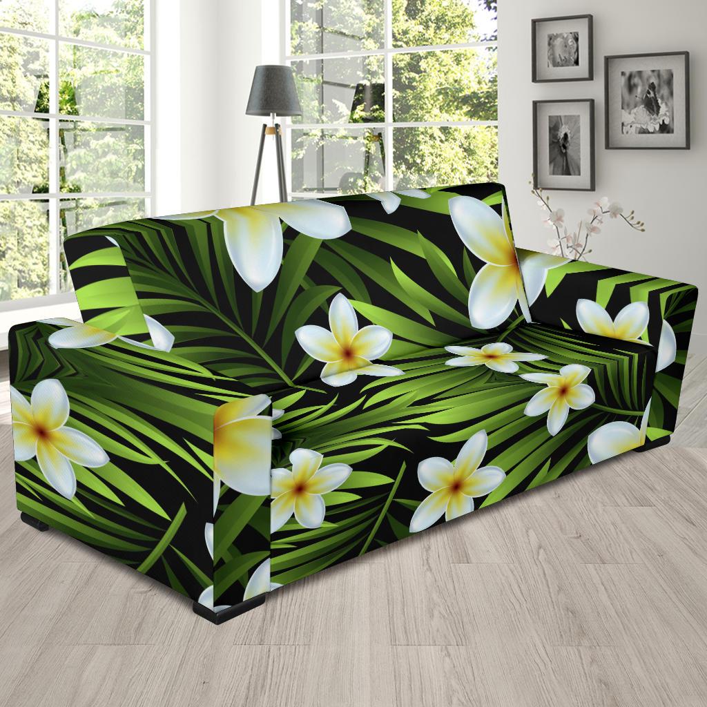 White Plumeria Pattern Print Design PM06 Sofa Slipcover-JORJUNE.COM