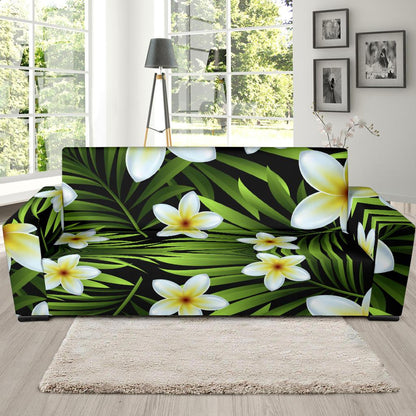 White Plumeria Pattern Print Design PM06 Sofa Slipcover-JORJUNE.COM