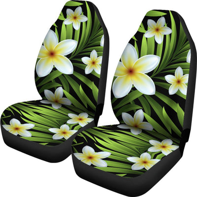 White Plumeria Pattern Print Design PM06 Universal Fit Car Seat Covers-JorJune