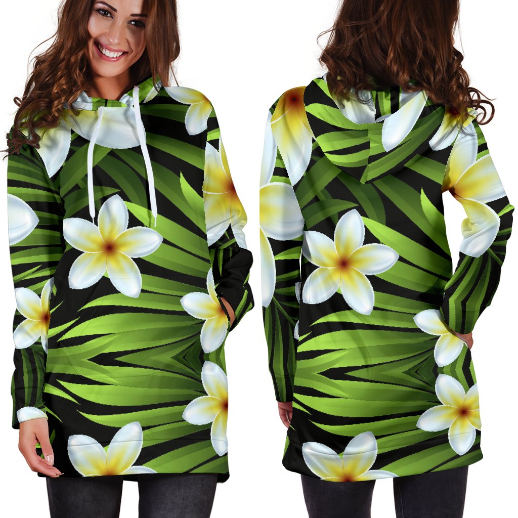 White Plumeria Pattern Print Design PM06 Women Hoodie Dress