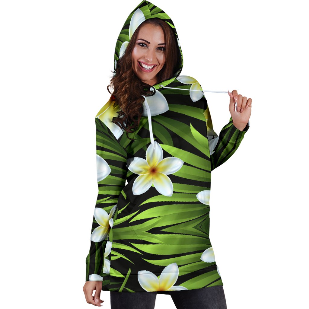 White Plumeria Pattern Print Design PM06 Women Hoodie Dress