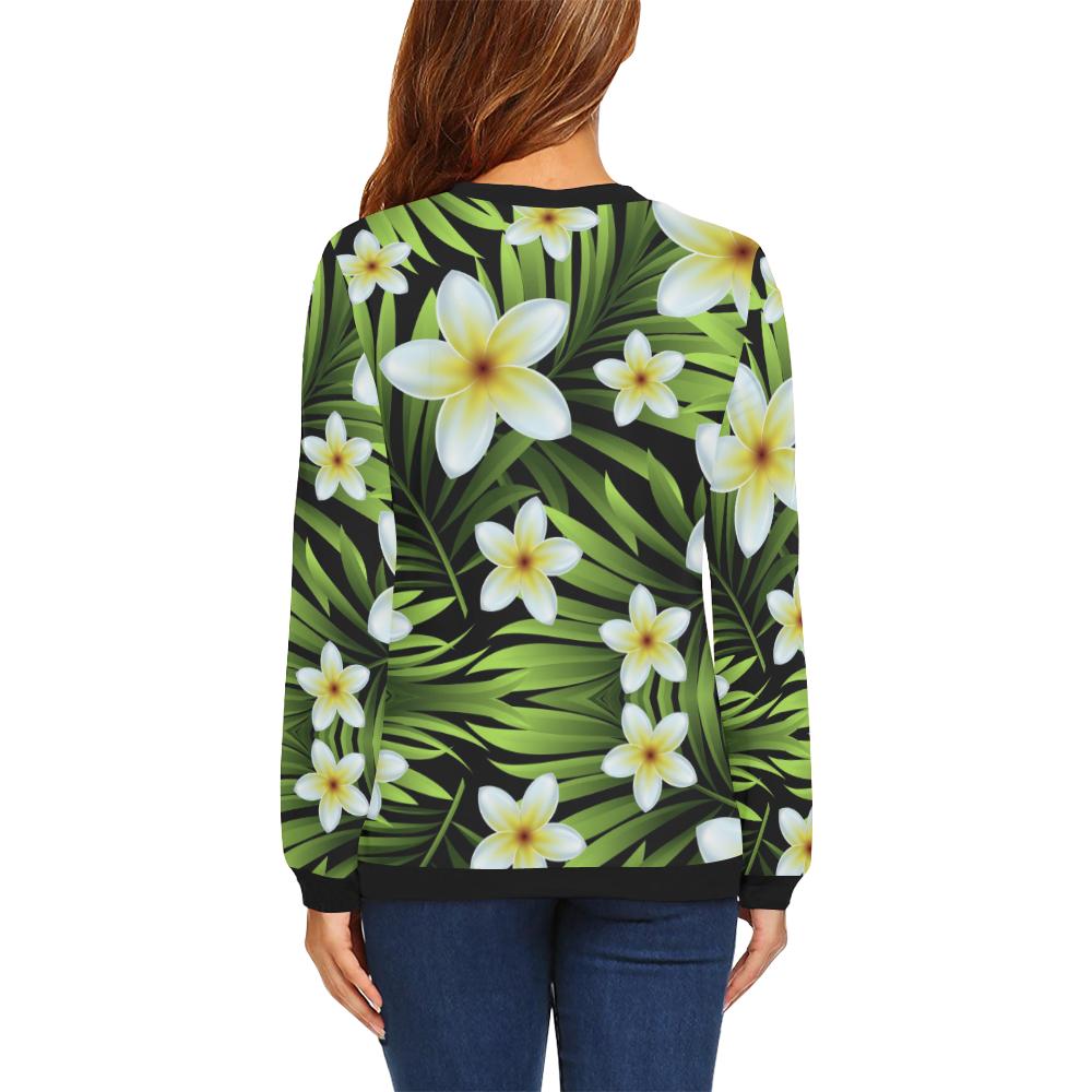 White Plumeria Pattern Print Design PM06 Women Long Sleeve Sweatshirt-JorJune