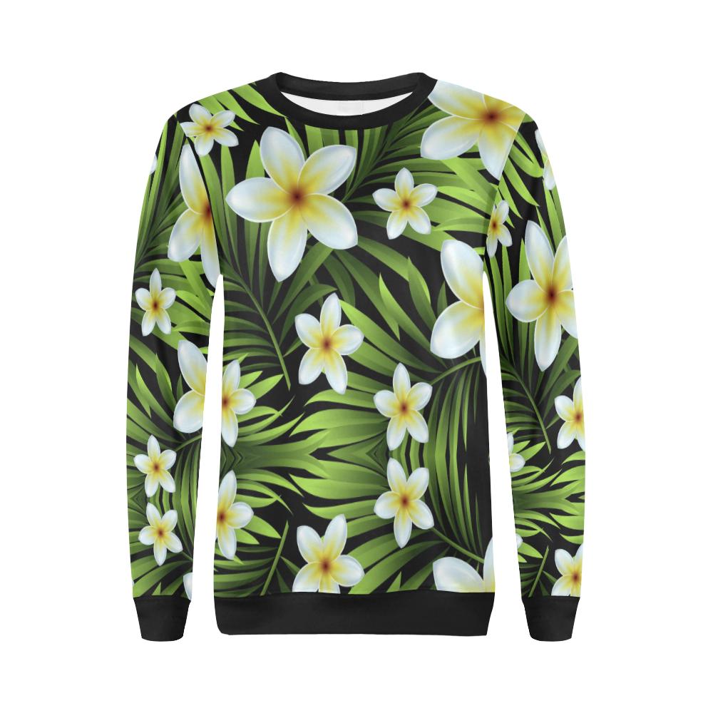 White Plumeria Pattern Print Design PM06 Women Long Sleeve Sweatshirt-JorJune