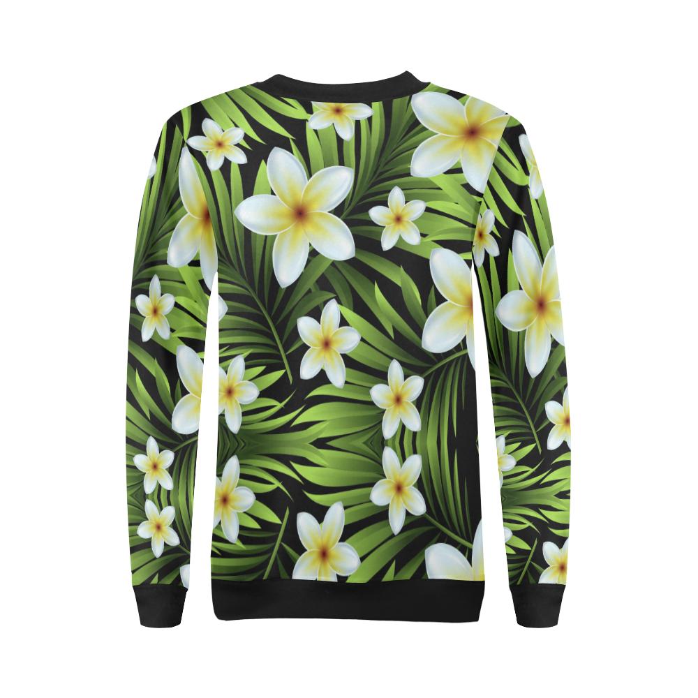 White Plumeria Pattern Print Design PM06 Women Long Sleeve Sweatshirt-JorJune