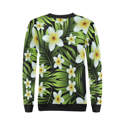 White Plumeria Pattern Print Design PM06 Women Long Sleeve Sweatshirt-JorJune