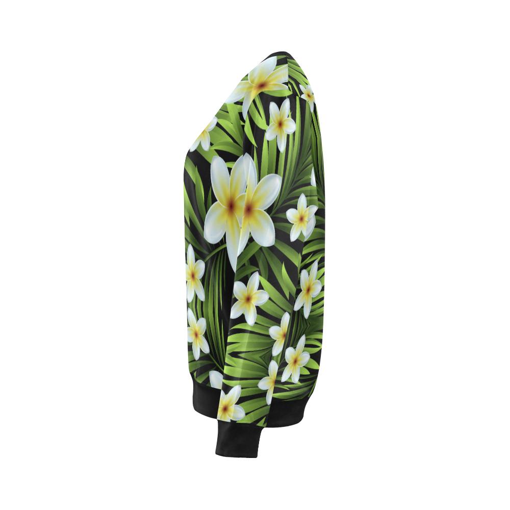 White Plumeria Pattern Print Design PM06 Women Long Sleeve Sweatshirt-JorJune