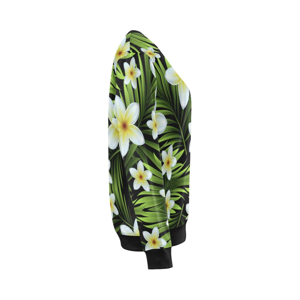 White Plumeria Pattern Print Design PM06 Women Long Sleeve Sweatshirt-JorJune