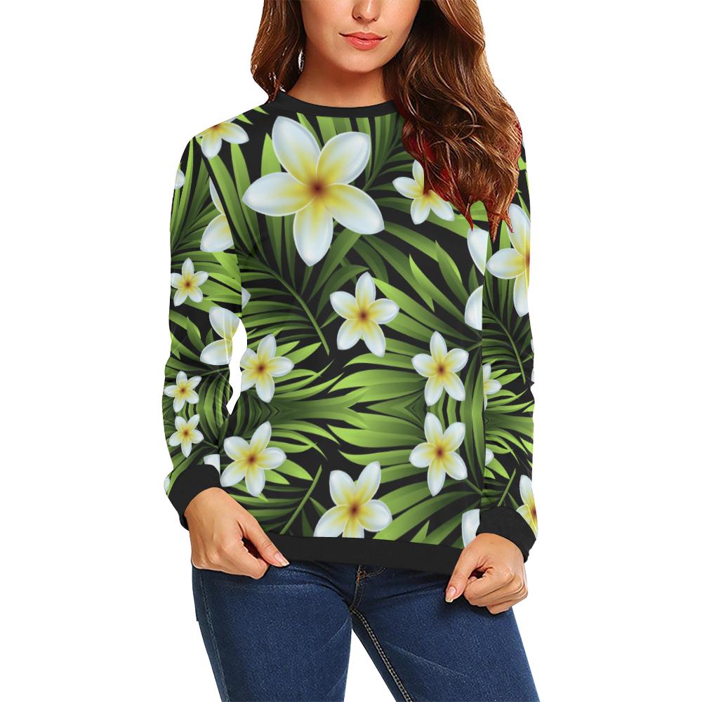 White Plumeria Pattern Print Design PM06 Women Long Sleeve Sweatshirt-JorJune