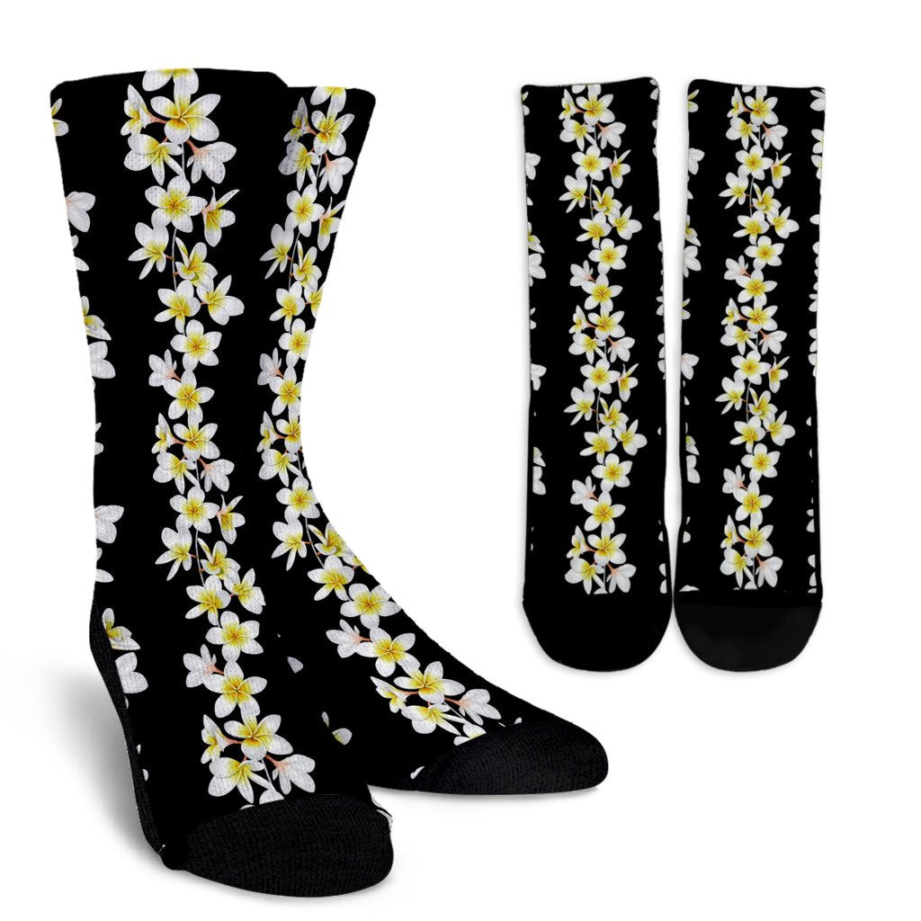 White Plumeria Pattern Print Design PM08 Crew Socks-JORJUNE.COM