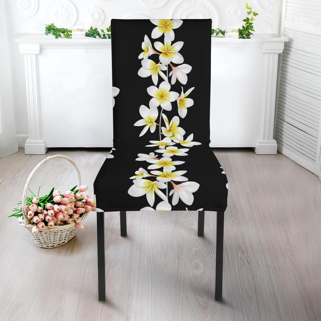 White Plumeria Pattern Print Design PM08 Dining Chair Slipcover-JORJUNE.COM