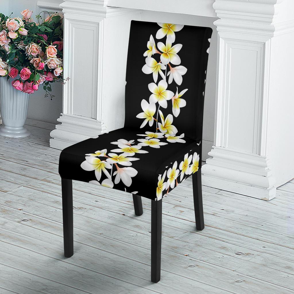 White Plumeria Pattern Print Design PM08 Dining Chair Slipcover-JORJUNE.COM