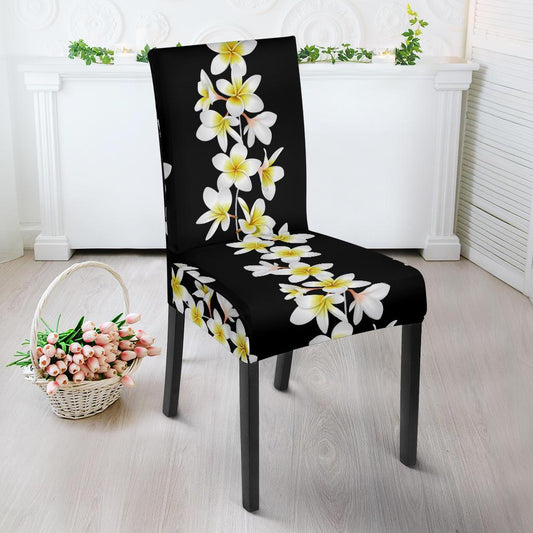 White Plumeria Pattern Print Design PM08 Dining Chair Slipcover-JORJUNE.COM