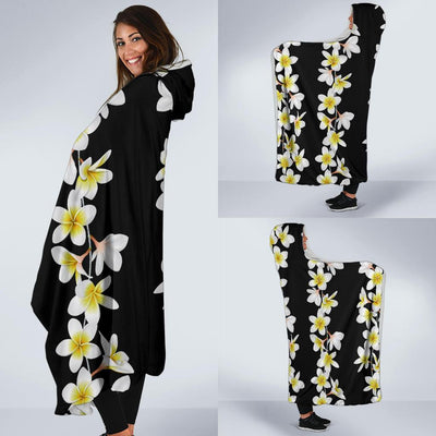 White Plumeria Pattern Print Design PM08 Hooded Blanket-JORJUNE.COM