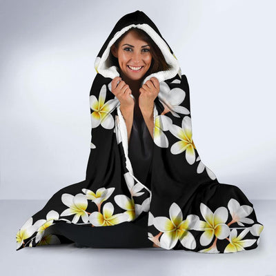 White Plumeria Pattern Print Design PM08 Hooded Blanket-JORJUNE.COM