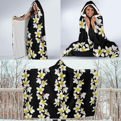 White Plumeria Pattern Print Design PM08 Hooded Blanket-JORJUNE.COM