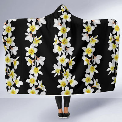 White Plumeria Pattern Print Design PM08 Hooded Blanket-JORJUNE.COM