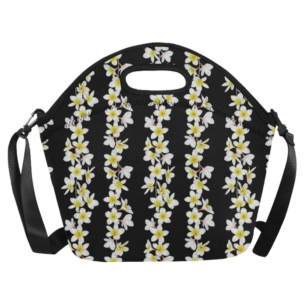 White Plumeria Pattern Print Design PM08 Neoprene Lunch Bag-JorJune