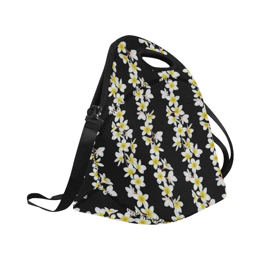 White Plumeria Pattern Print Design PM08 Neoprene Lunch Bag-JorJune