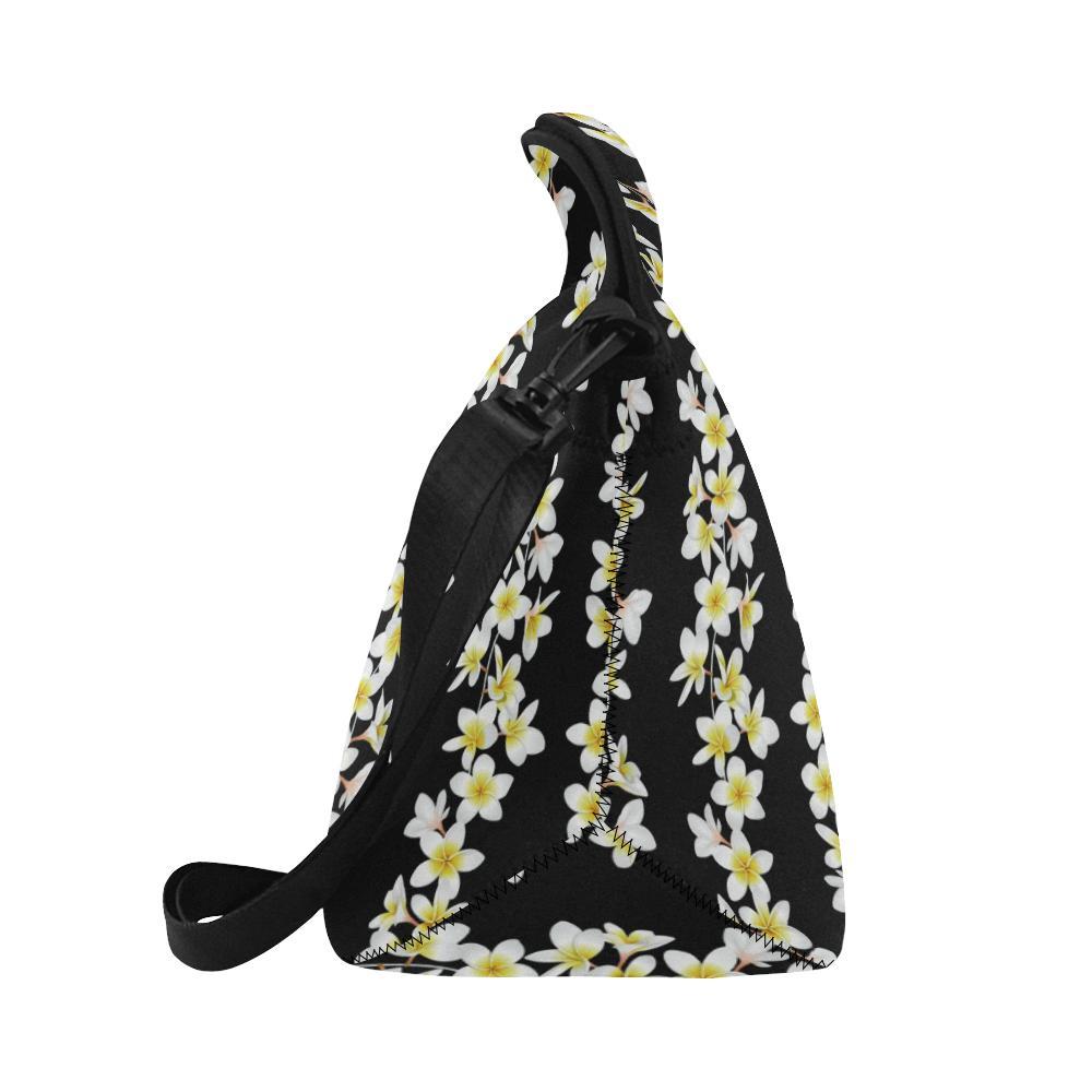 White Plumeria Pattern Print Design PM08 Neoprene Lunch Bag-JorJune