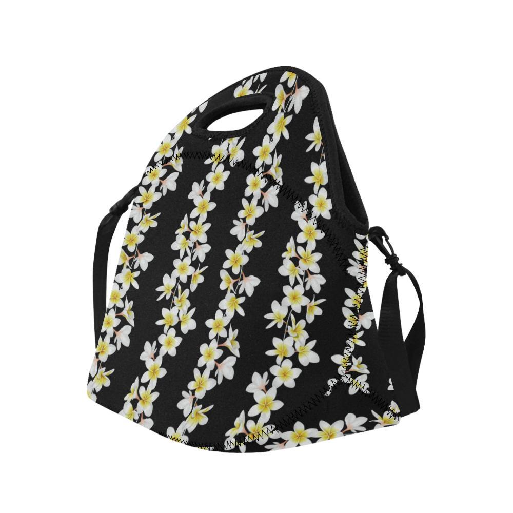 White Plumeria Pattern Print Design PM08 Neoprene Lunch Bag-JorJune