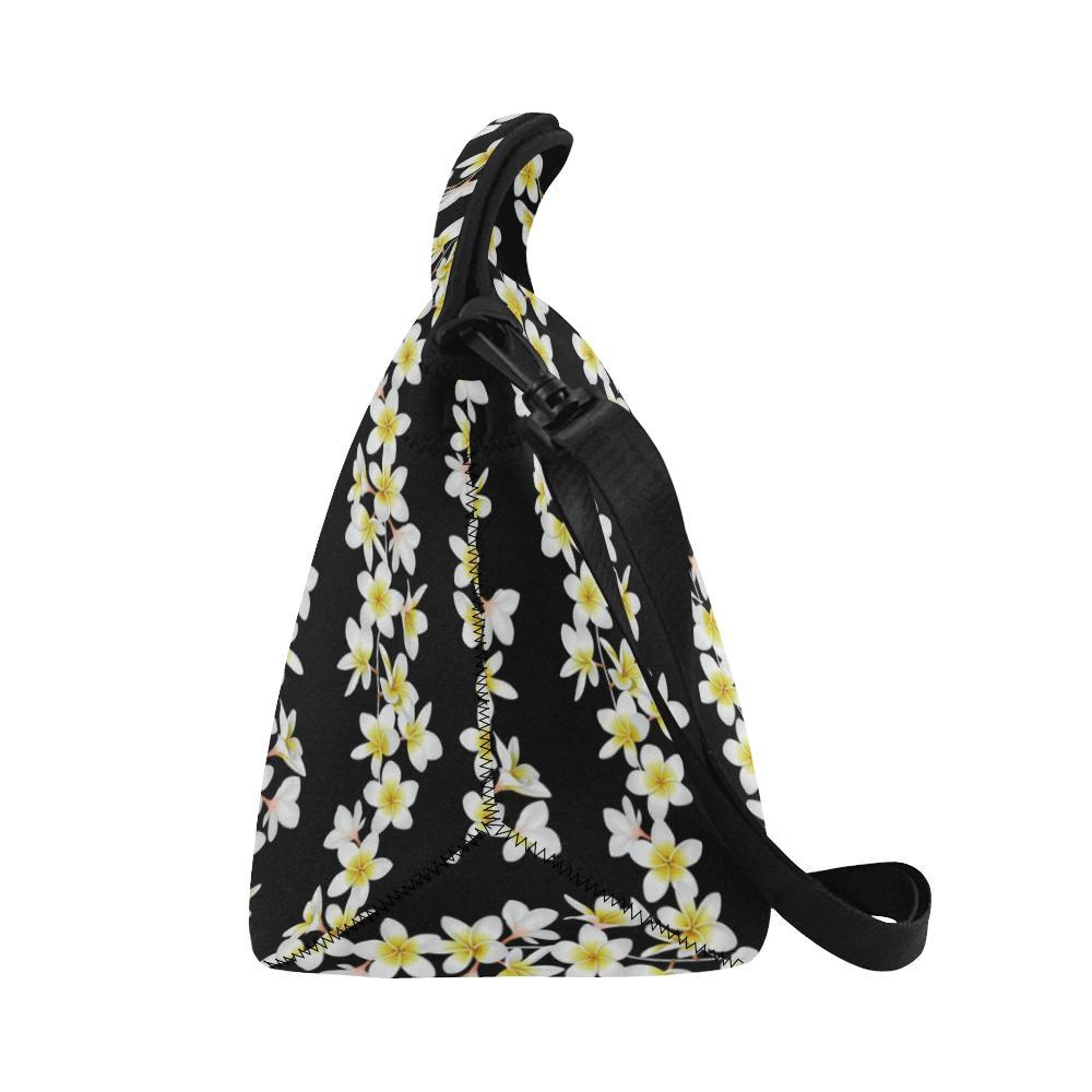 White Plumeria Pattern Print Design PM08 Neoprene Lunch Bag-JorJune